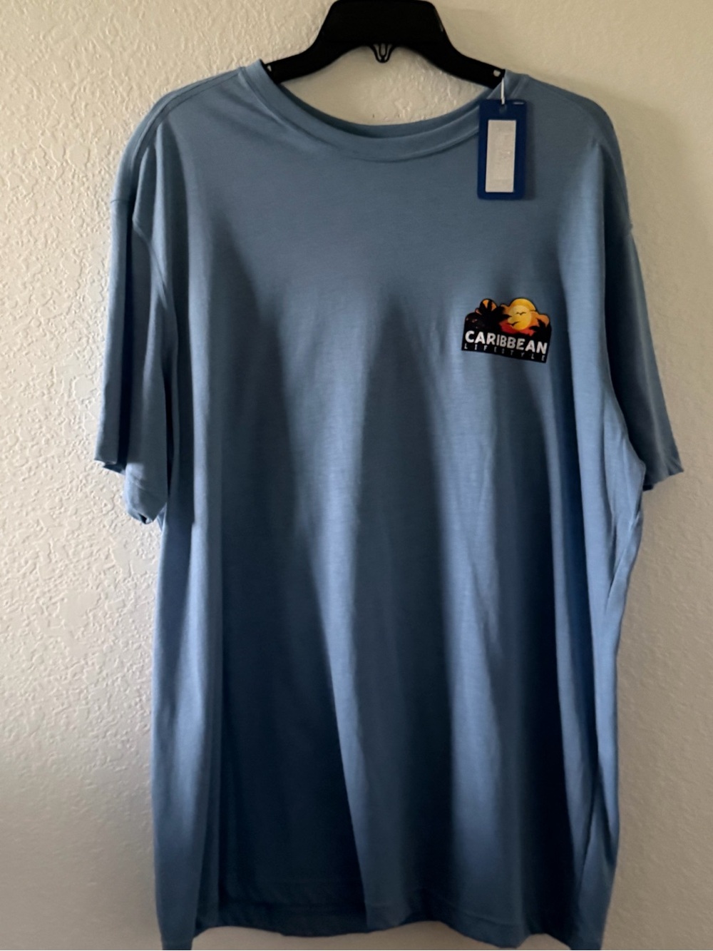 Men’s Caribbean Brand XLT Light Blue Logo T-Shirt NWT